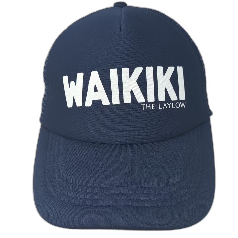 The Laylow Waikiki Hawaii Trucker Hat Blue White OS Snapback Mesh Foam Logo Hat
